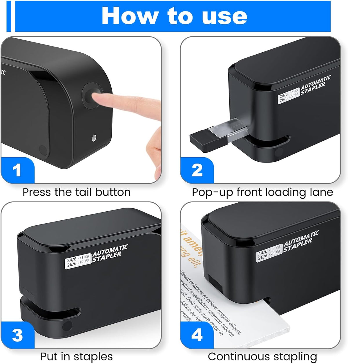 Automatic Stapler - Compatible with 24/6 and 26/6 Staples