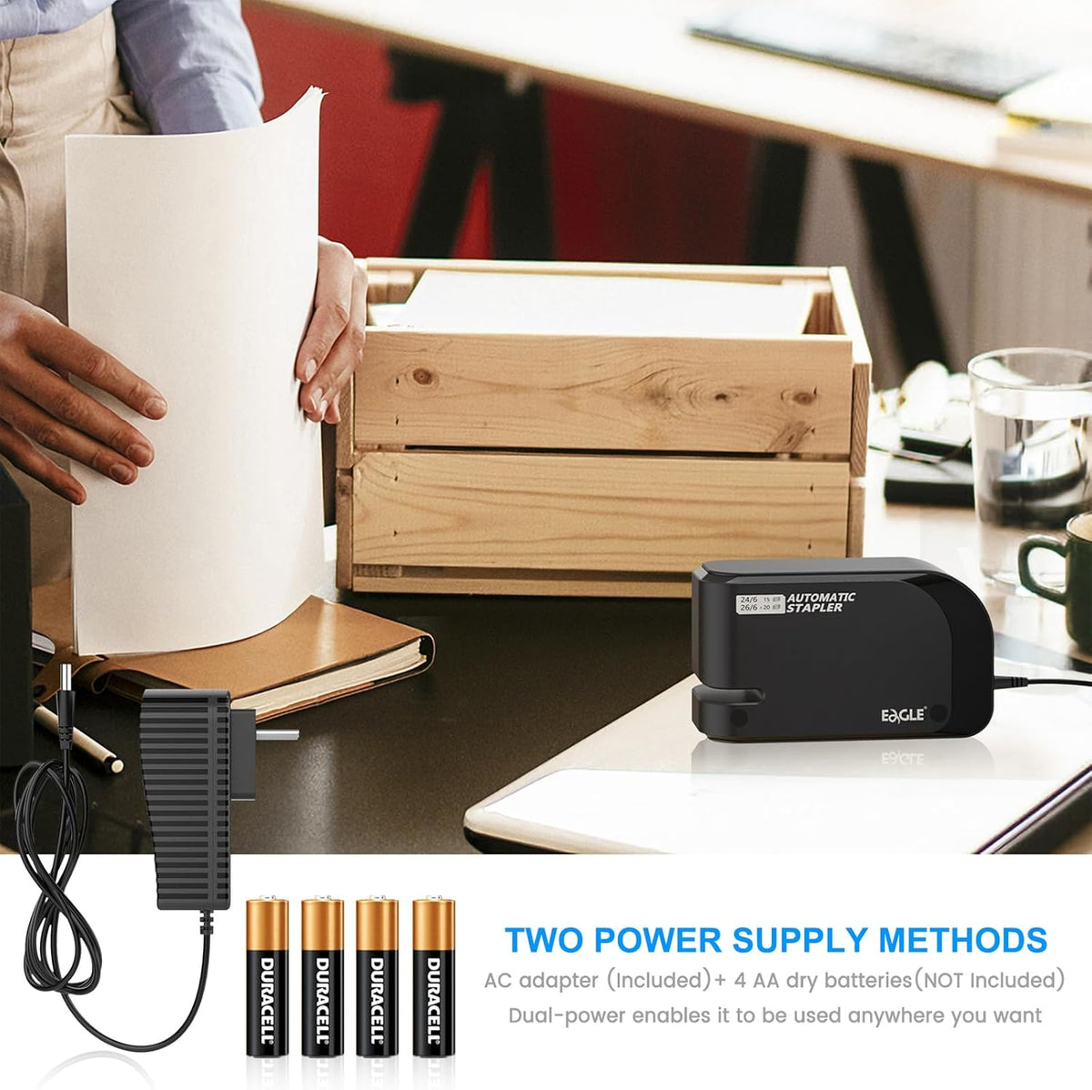 Automatic Stapler - Compatible with 24/6 and 26/6 Staples